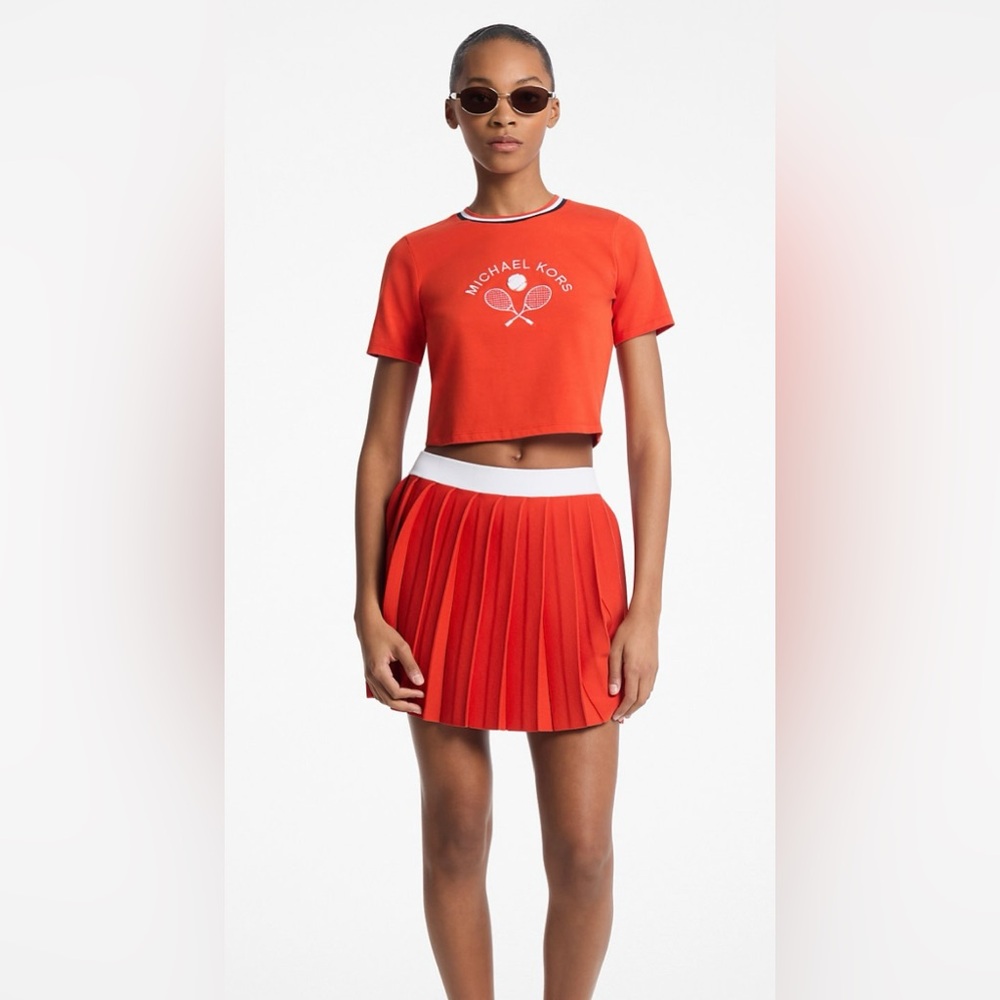 Michael Kors Red Clay Pleated Stretch Knit Skirt Size XS (Skirt Only)